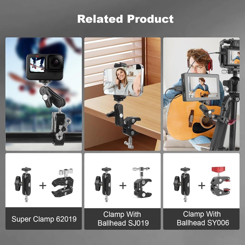 Mechrig Dual Ball Head Magic Arm Adapter with 1/4" Screw & Anti-Slip Grip - Aluminum Alloy Camera Rig Accessory for DSLR/Monitor/LED Light (68010) - Image 5